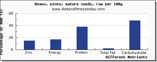 chart to show highest zinc in pinto beans per 100g